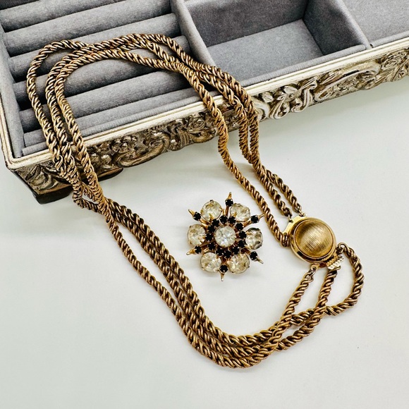Vintage Box Clasp Rope Necklace & Rhinestone Brooch - Picture 15 of 15